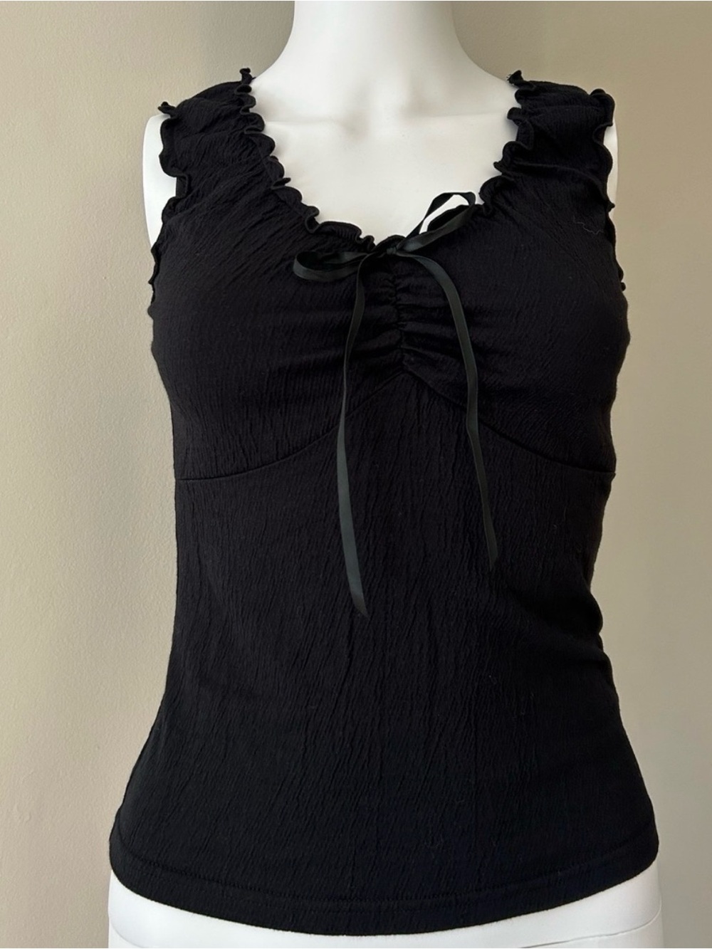 Brandy Melville Black Ruffled Tie-Front Tank